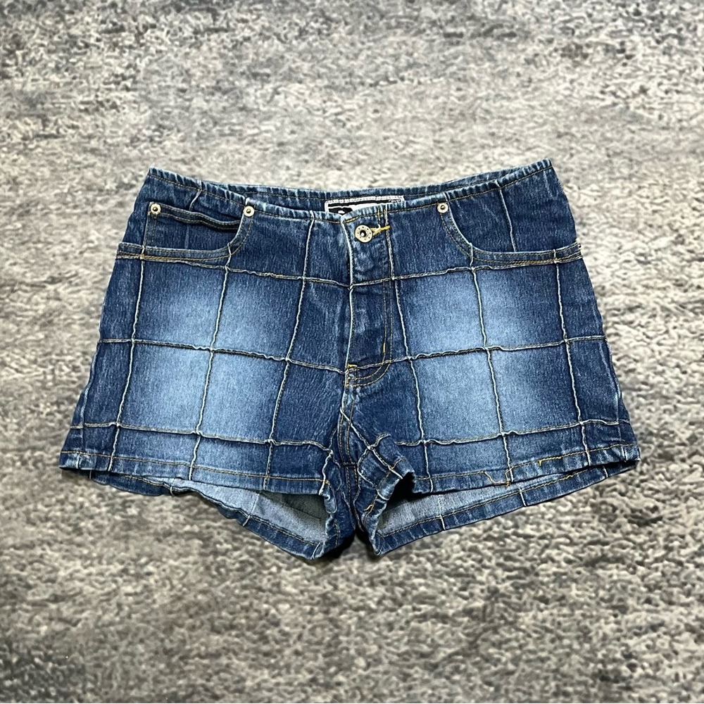 Vintage Rave R4R Denim Booty Shorts Womens 5 (29") Blue Window Pane Grunge Y2K